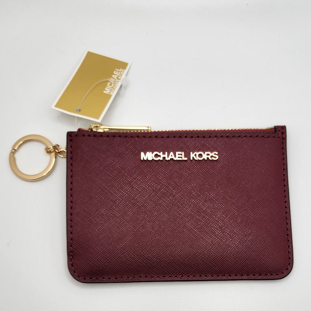 Michael Kors Jet Set Coin Pouch Wallet With Keychain - Nwt - Mulberry Red